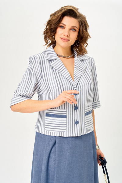 Жакет, юбка Aira Style 24141 полоска-синий - фото 8