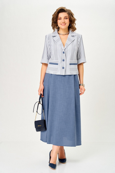 Жакет, юбка Aira Style 24141 полоска-синий - фото 7