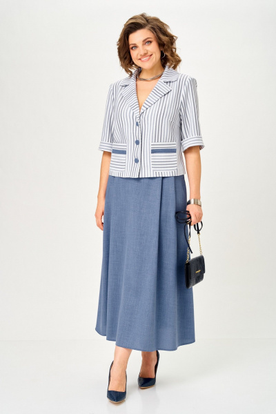 Жакет, юбка Aira Style 24141 полоска-синий - фото 6