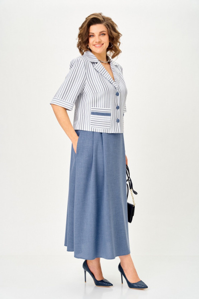 Жакет, юбка Aira Style 24141 полоска-синий - фото 4