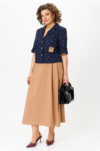 Жакет, юбка Aira Style 24120А синий-капучино - фото 9