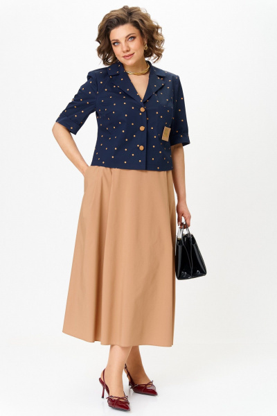 Жакет, юбка Aira Style 24120А синий-капучино - фото 5