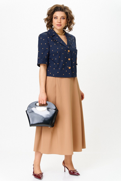 Жакет, юбка Aira Style 24120А синий-капучино - фото 2