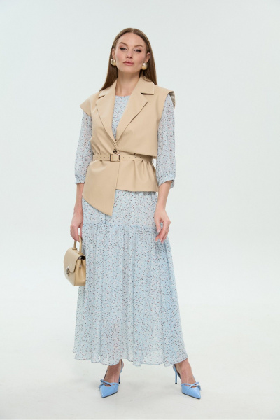 Жилет, платье NikVa 1037-1 крем-брюле и небесный - фото 9