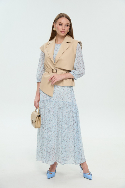 Жилет, платье NikVa 1037-1 крем-брюле и небесный - фото 1