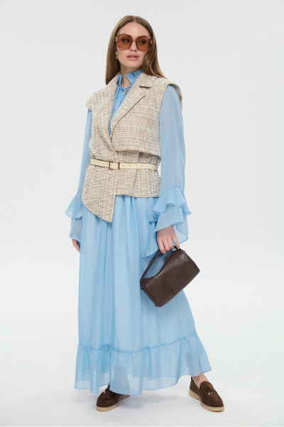 Жилет, платье NikVa 1040-1 небесный и песочный - фото 15