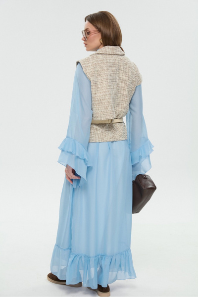 Жилет, платье NikVa 1040-1 небесный и песочный - фото 14