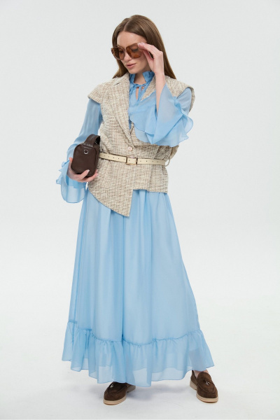 Жилет, платье NikVa 1040-1 небесный и песочный - фото 11