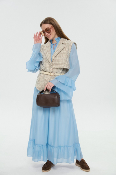 Жилет, платье NikVa 1040-1 небесный и песочный - фото 10