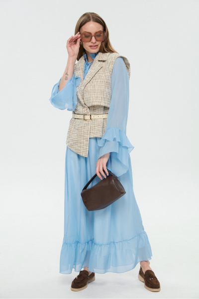 Жилет, платье NikVa 1040-1 небесный и песочный - фото 9