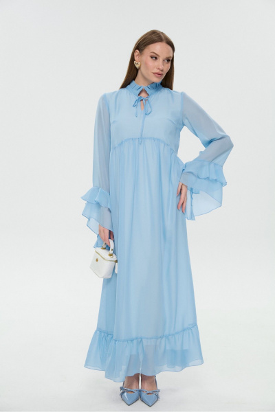 Жилет, платье NikVa 1040-1 небесный и песочный - фото 8