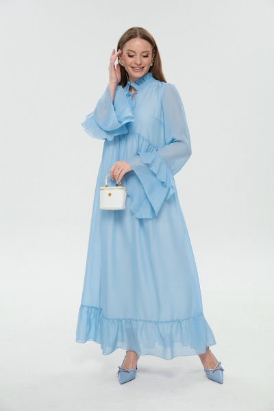 Жилет, платье NikVa 1040-1 небесный и песочный - фото 6