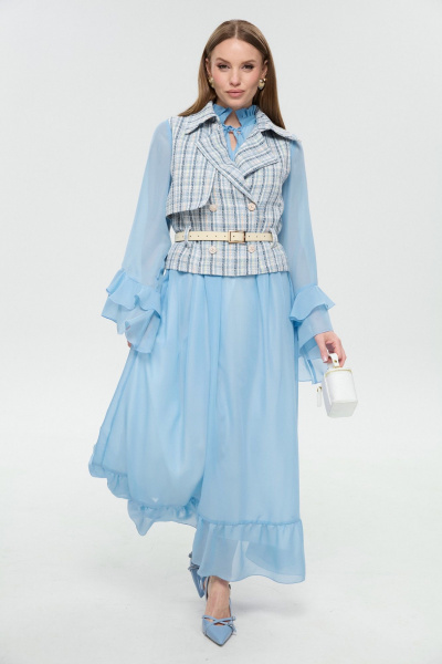 Жилет, платье NikVa 1041-1 небесно-синий - фото 15