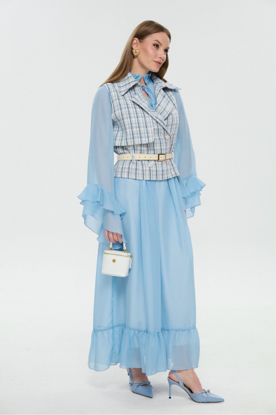 Жилет, платье NikVa 1041-1 небесно-синий - фото 13