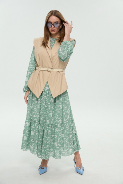 Жилет, платье NikVa 1042-1 мята и крем-брюле - фото 11