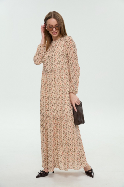 Платье NikVa 1044-1 бежевый мультиколор - фото 2