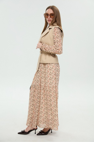 Жилет, платье NikVa 1045-1 крем-брюле и бежевый мультиколор - фото 14