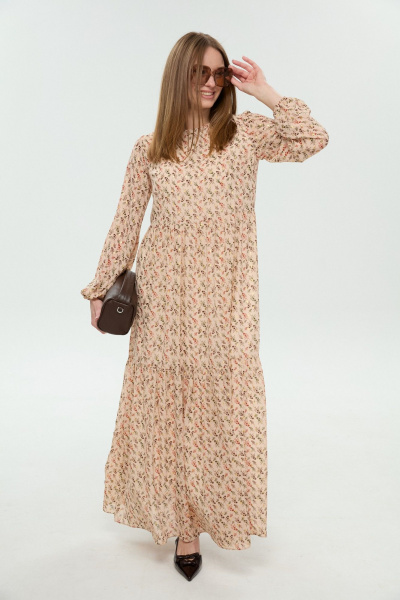 Жилет, платье NikVa 1045-1 крем-брюле и бежевый мультиколор - фото 8