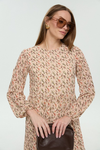 Жилет, платье NikVa 1046-1 крем-брюле и бежевый мультиколор - фото 8