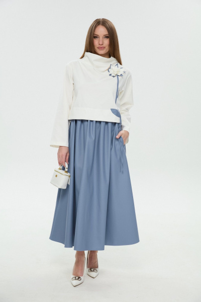 Платье NikVa 924-14 молоко и голубой - фото 1