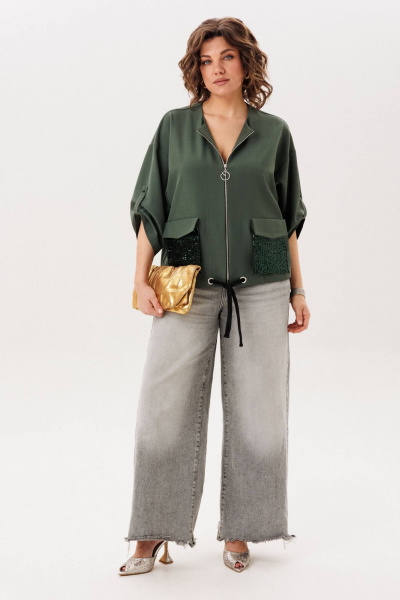 Жакет Anelli 1788 оливковое_сияние - фото 10