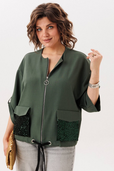 Жакет Anelli 1788 оливковое_сияние - фото 9