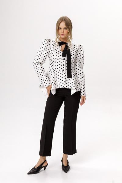 Брюки, жакет PiRS 6647 горохи_на_белом_фоне+черный - фото 6