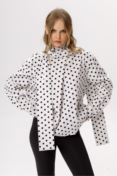Блуза PiRS 6652 белый_в_горохи - фото 1
