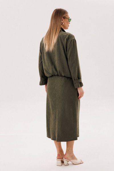 Костюм куртка и юбка на каждый день из бархатистого полотна Fantazia Mod 5079 хаки - фото 7