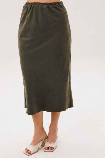 Костюм куртка и юбка на каждый день из бархатистого полотна Fantazia Mod 5079 хаки - фото 6