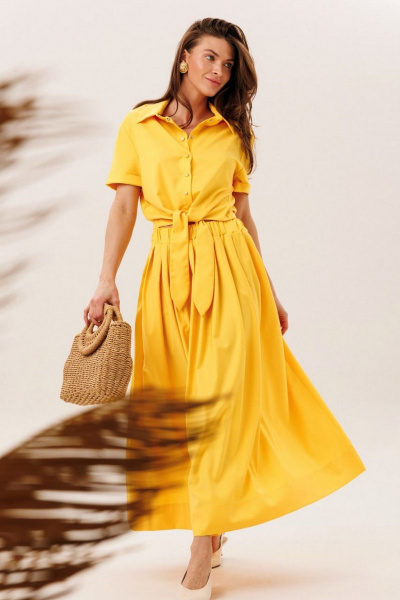 Летний костюм блуза и юбка из текстиля DILIA 0752 желтый - фото 1