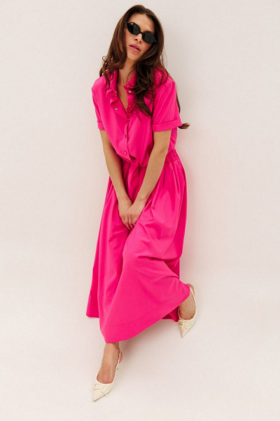 Летний костюм блуза и юбка из текстиля DILIA 0752 фуксия - фото 1