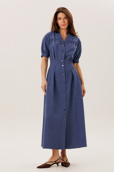 Платье джинсовое с складками и имитацией пояса DILIA 0740 деним - фото 1