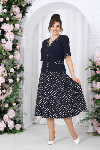 Блуза, брюки Ninele 5992 синий+горох - фото 2