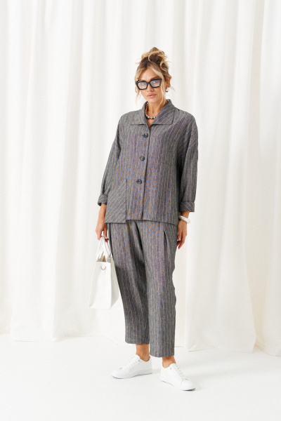 Брюки, рубашка Beautiful&Free 6459 полоска/серый - фото 4