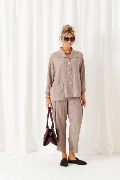 Брюки, рубашка Beautiful&Free 6459 полоска/беж - фото 4