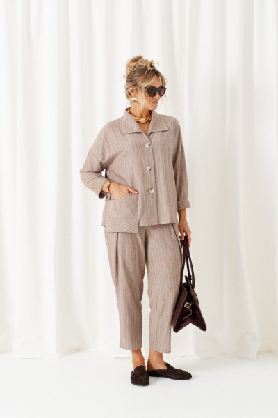 Брюки, рубашка Beautiful&Free 6459 полоска/беж - фото 3