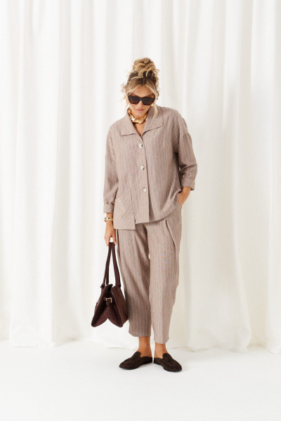 Брюки, рубашка Beautiful&Free 6459 полоска/беж - фото 2