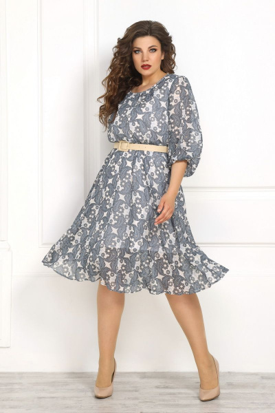 Нарядное платье из шифона с мини-поясом и сборками Solomeya Lux 782A серый - фото 3