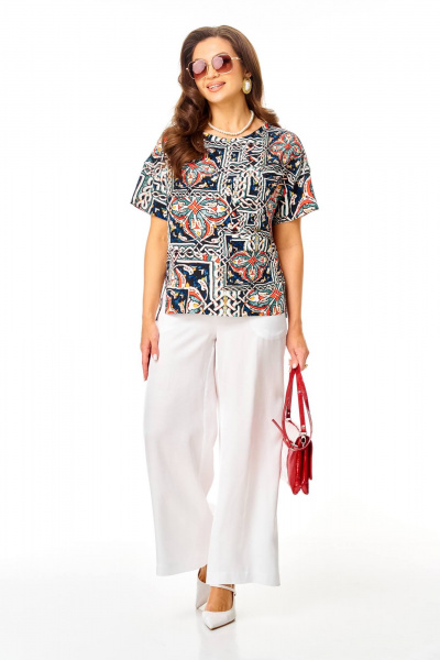 Блуза, брюки Taita plus 2611 белый+абстракция - фото 3