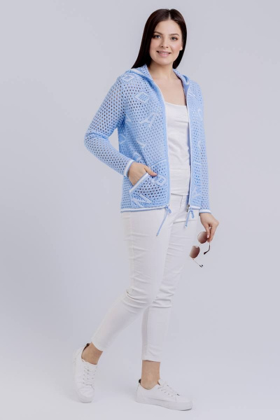 Жакет прямого кроя с капюшоном и накладными карманами BONADI М-1488 голубой - фото 3