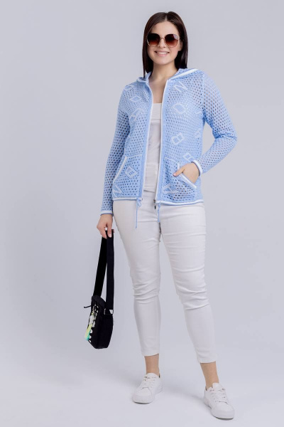 Жакет прямого кроя с капюшоном и накладными карманами BONADI М-1488 голубой - фото 1