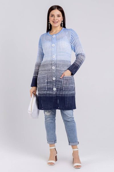 Кардиган с накладными карманами, классический стиль BONADI М-1489 джинс - фото 1