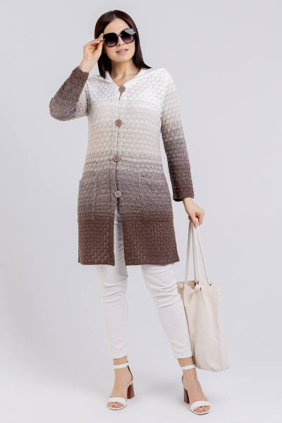 Кардиган с капюшоном, накладные карманы, полуприлегающий BONADI М-1493 мокко - фото 2