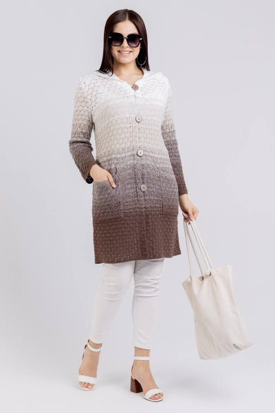 Кардиган с капюшоном, накладные карманы, полуприлегающий BONADI М-1493 мокко - фото 1