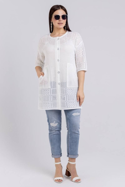 Кардиган прямой силуэт до середины бедра вязаное BONADI М-1497 белый - фото 4