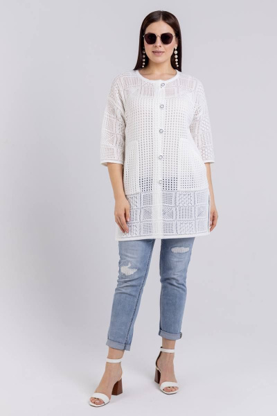 Кардиган прямой силуэт до середины бедра вязаное BONADI М-1497 белый - фото 1