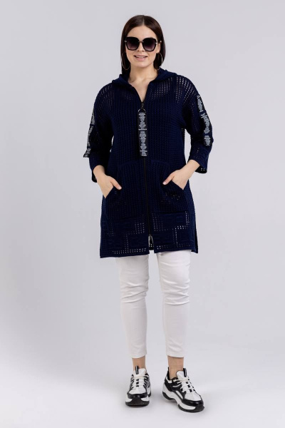 Демисезонный женский жакет с капюшоном и карманами BONADI М-1509 синий - фото 4