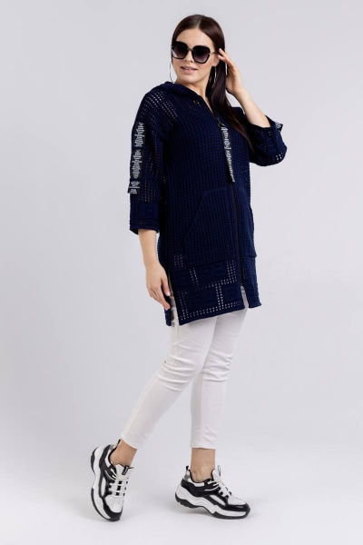 Демисезонный женский жакет с капюшоном и карманами BONADI М-1509 синий - фото 3