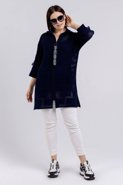 Демисезонный женский жакет с капюшоном и карманами BONADI М-1509 синий - фото 1